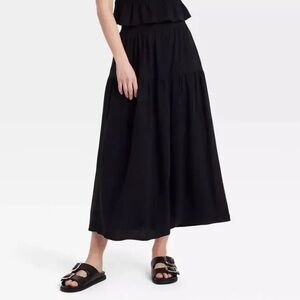 Universal Thread Tiered Maxi A-Line Skirt - Black